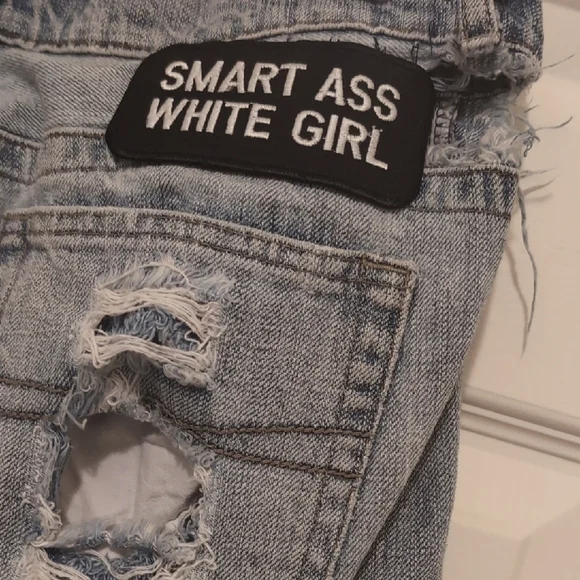 Z. Cavaricci Blue Flare Jeans with Distressed Patches - Picture 7 of 12